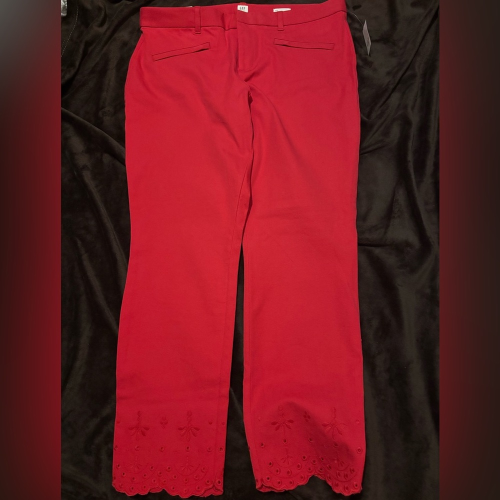 GAP Red Cropped Ankle Pants with Eyelet Hem